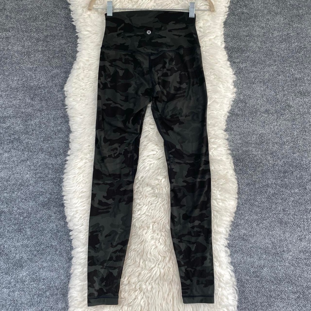 LULULEMON ALIGN GREEN BLACK CAMOUFLAGE LEGGINGS HIGH RISE ACTIVEWEAR GYM LOUNGE